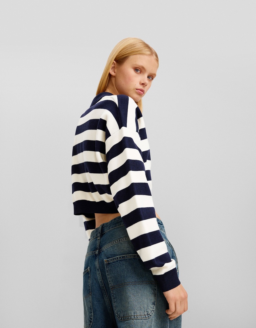 Suéter de gola polo com listras