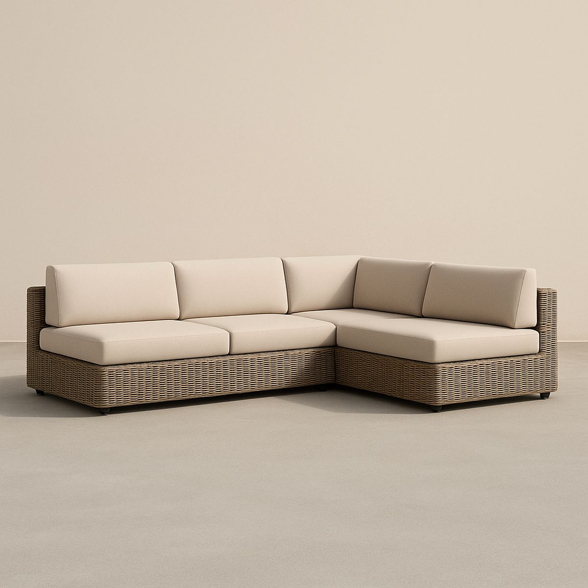 Ecksofa Rattan Beige Polyesterpolsterung 270x270x85 cm