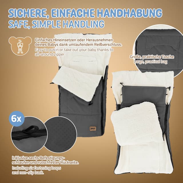 Joyz baby footmuff, antracit, fleeceforet sædebetræk
