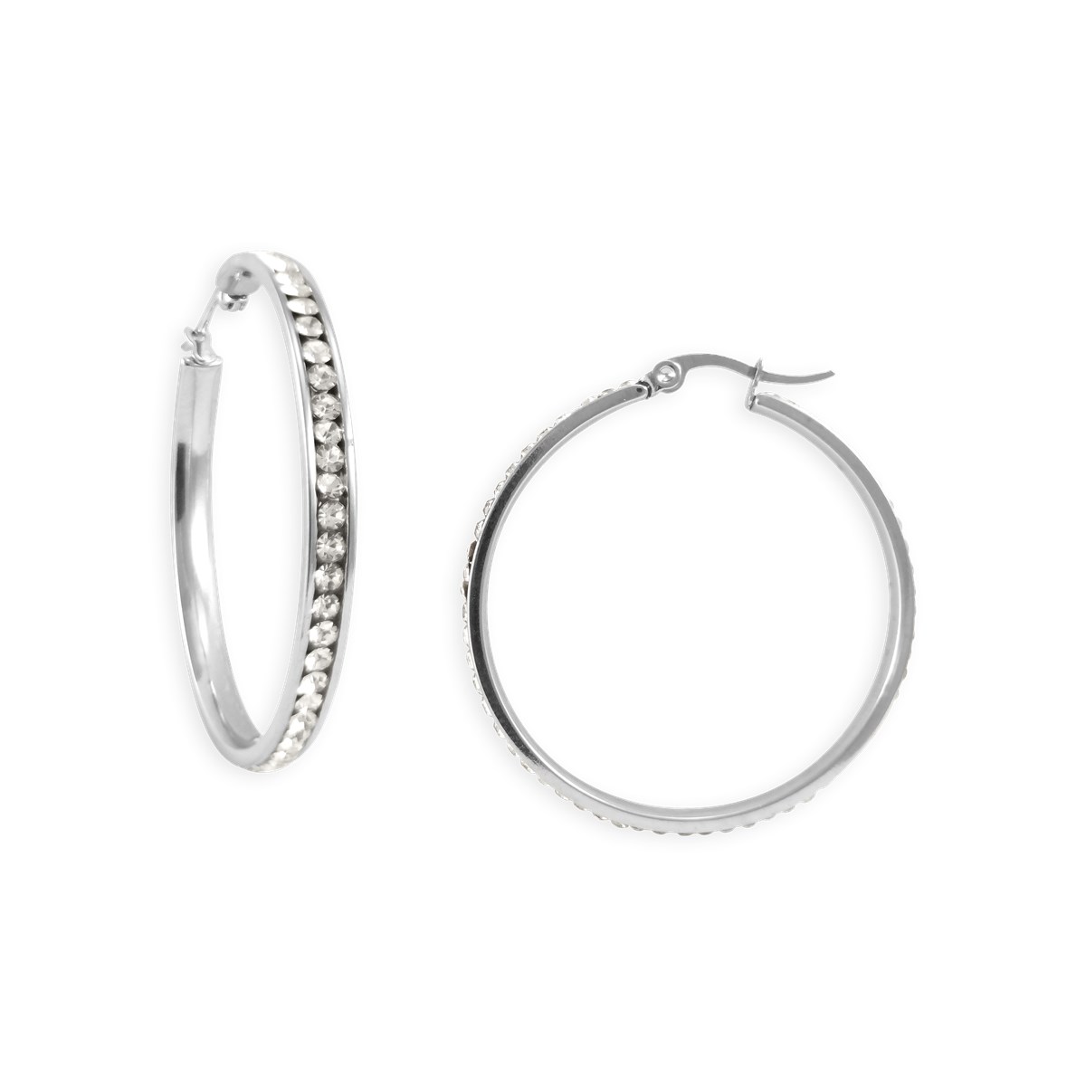 Boucles d'oreilles créoles acier argenté 4 cm avec oxydes de zirconium