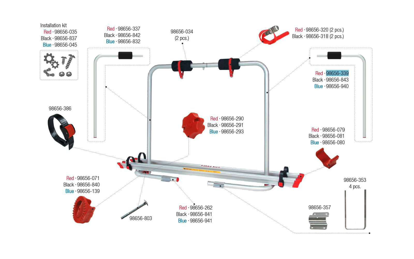 Fiamma Tragestruktur oben links passend für Carry Bike Caravan XL A - Farbe Rot Fiamma Ersatzteilnummer 98656-339