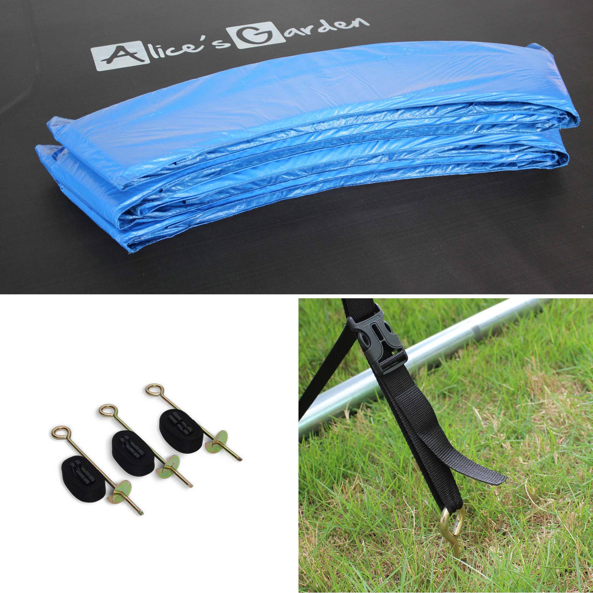 Trampoline 250cm bleu avec pack d'accessoires + tente de camping avec sac de transport