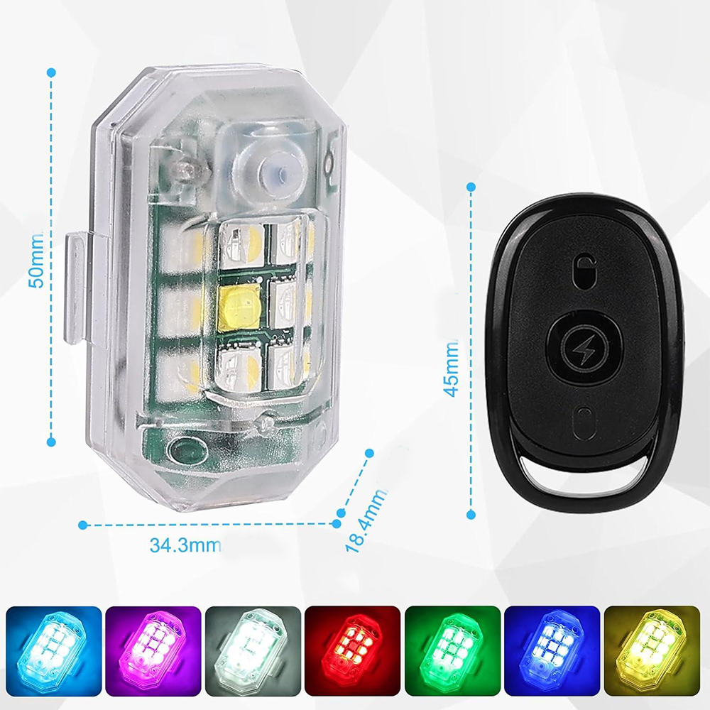 (4er Set) Wiederaufladbares LED Warnlicht USB Blitz Licht mit Fernbedienung und Ladekabel für Velo / Auto / Drohne - Bunt