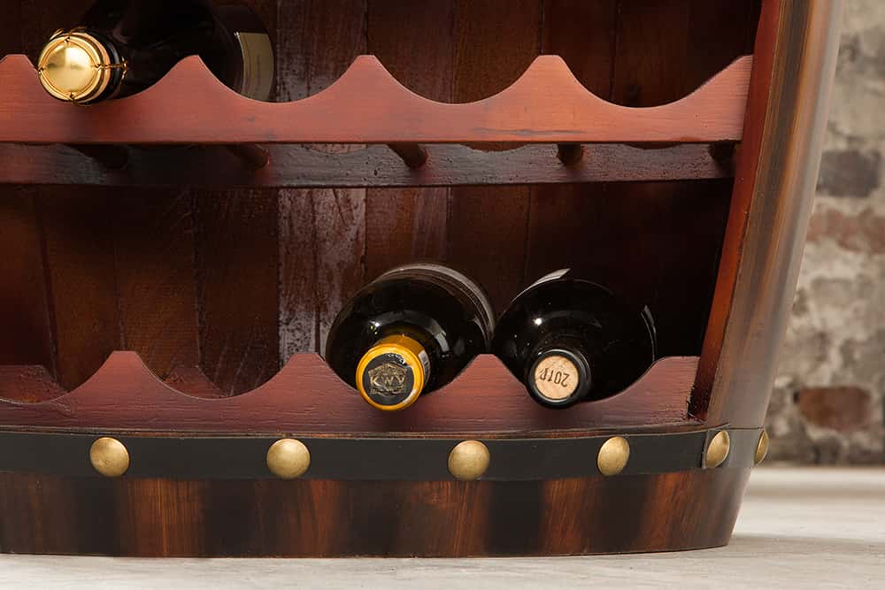 Massives Weinregal BODEGA 80cm coffee braun Pinie Fass-Bartisch für 23 Flaschen