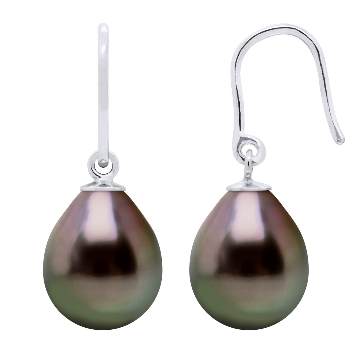 Crochet d'Oreilles Articulé Perles de Tahiti Poires 9-10 mm Argent 925