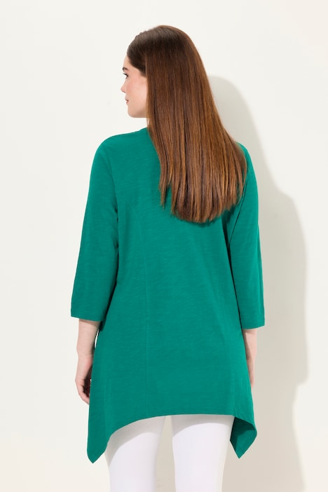 Shirt, Zipfelsaum, V-Ausschnitt, 3/4-Arm, Biobaumwolle
