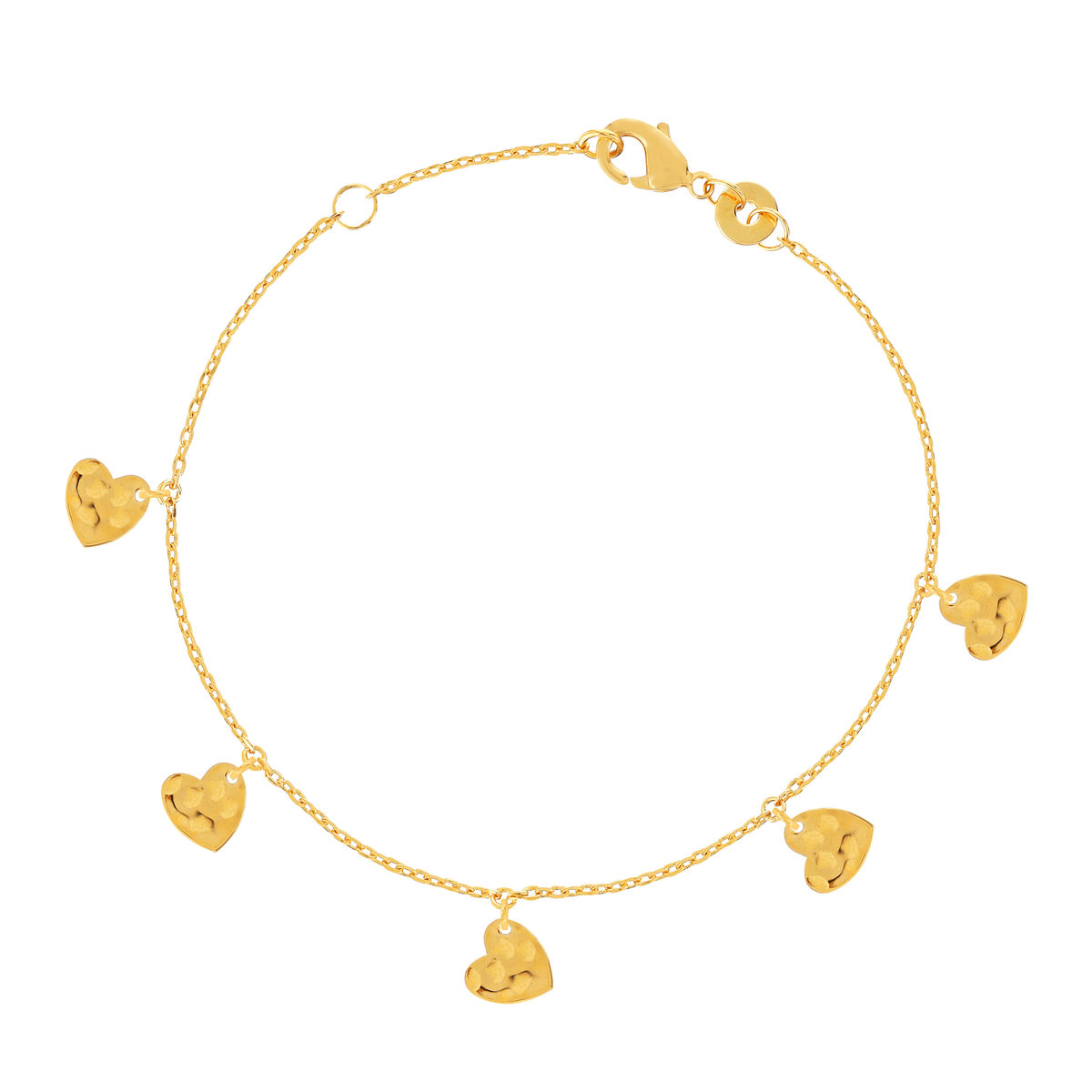 Bracelet plaqué or jaune pampilles coeurs martelé 18 cm
