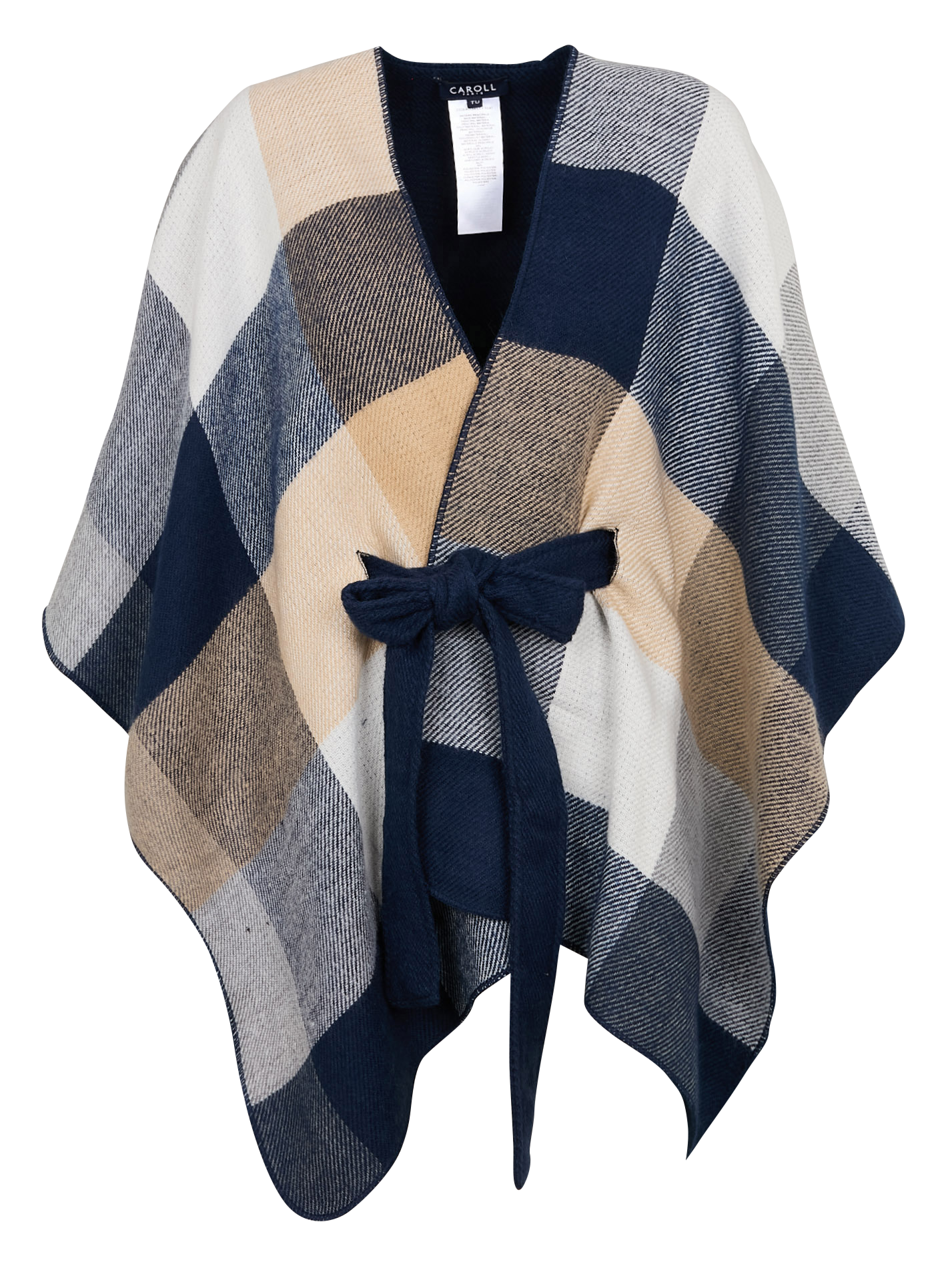 HABELTY - Poncho col V à carreaux | Bleu