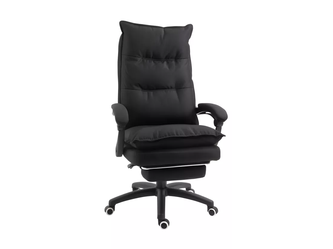 Fauteuil de bureau direction massant hauteur réglable dossier inclinable repose-pied intégré toile de lin noir