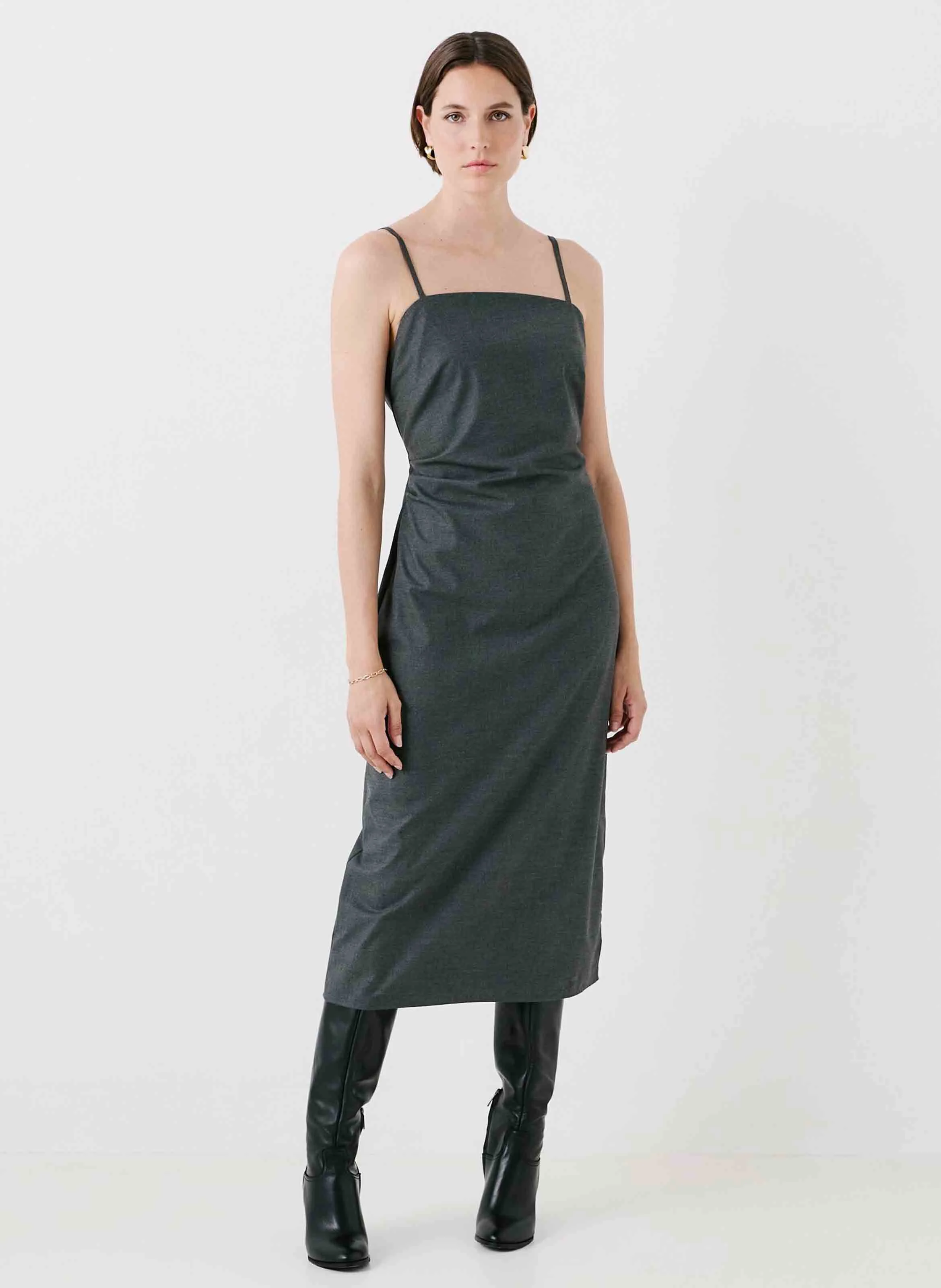 RADELE - Robe midi droite à bretelles | Gris