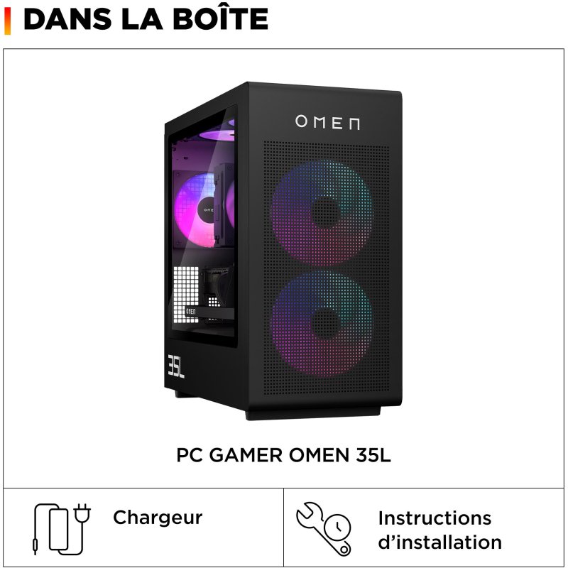 HP OMEN 35L Gaming Desktop GT16-1006nf AMD Ryzen™ 7 9800X3D 64 Go DDR5-SDRAM 4 To SSD AMD Radeon RX 9070 XT Windows 11 Home Tower PC Noir