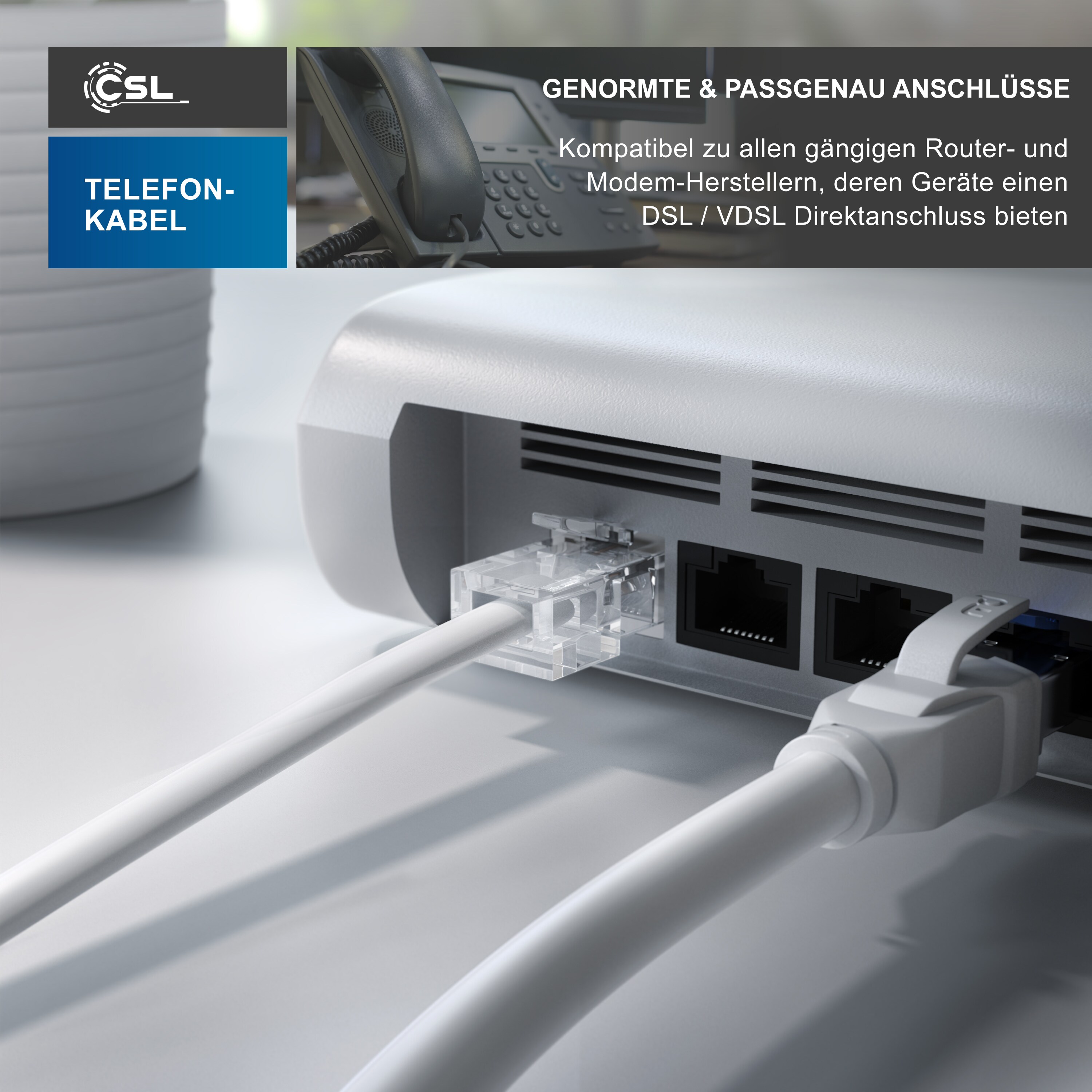 CSL - Internet Kabel Routerkabel - TAE-F Stecker auf RJ45 Stecker - 3m - Internetkabel - Router an die Telefondose, TAE - weiß