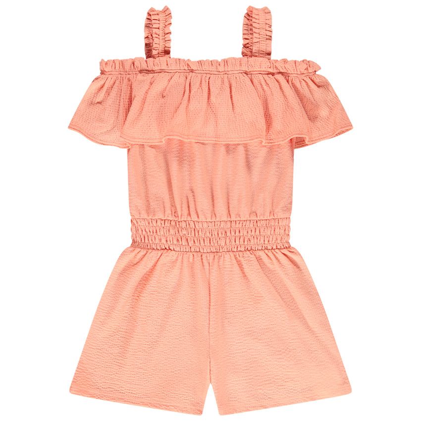 Combishort en jersey avec détails volantés pour fille - Corail
