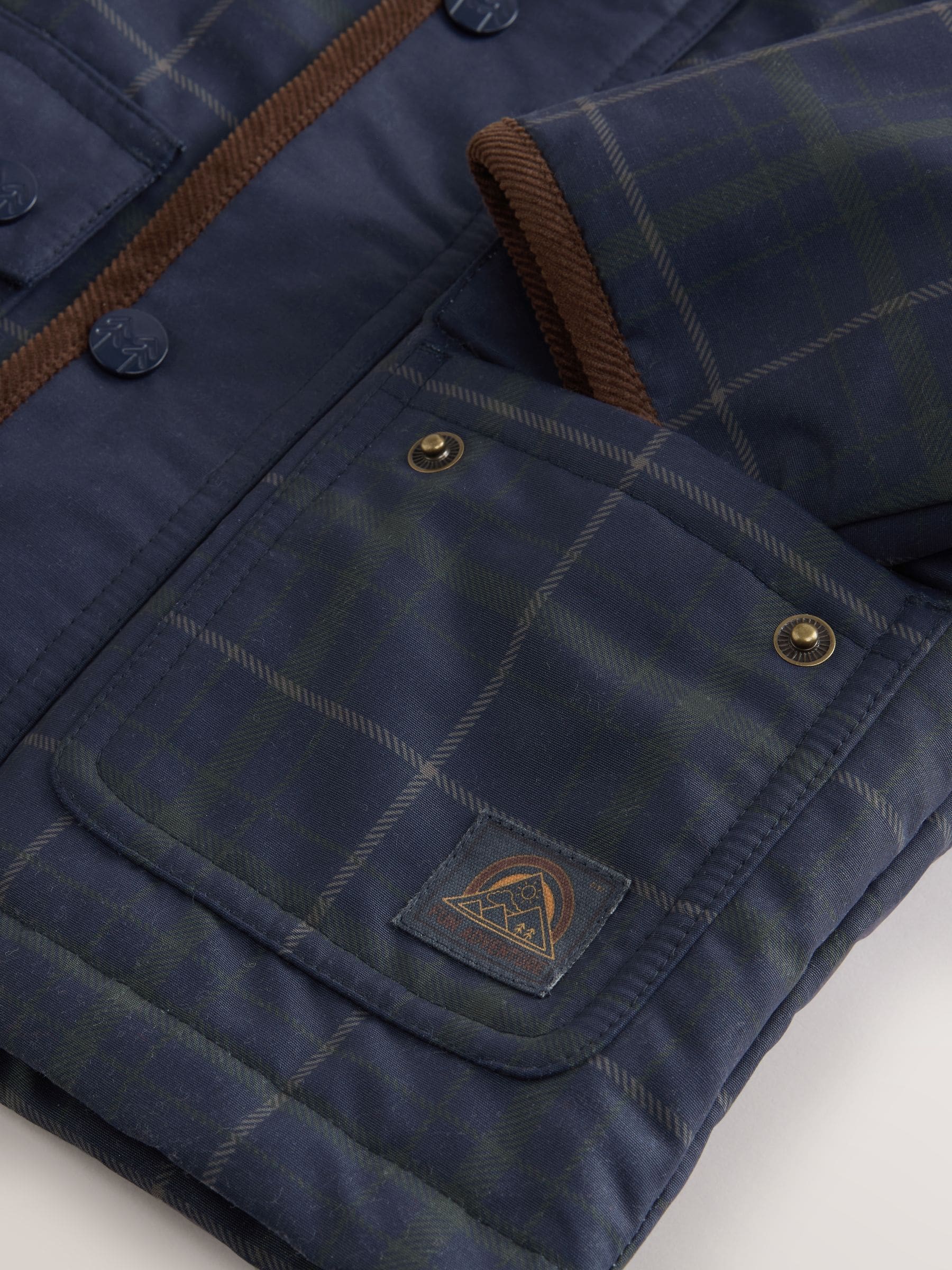 Marineblauw - Regenbestendige jas met capuchon en corduroy kraag (3mnd -7jr)