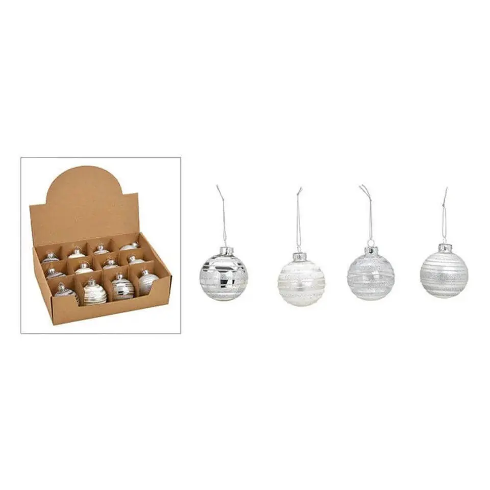 G. Wurm Kerstballen - 12x - zilver - gedecoreerd - glas - 6 cm