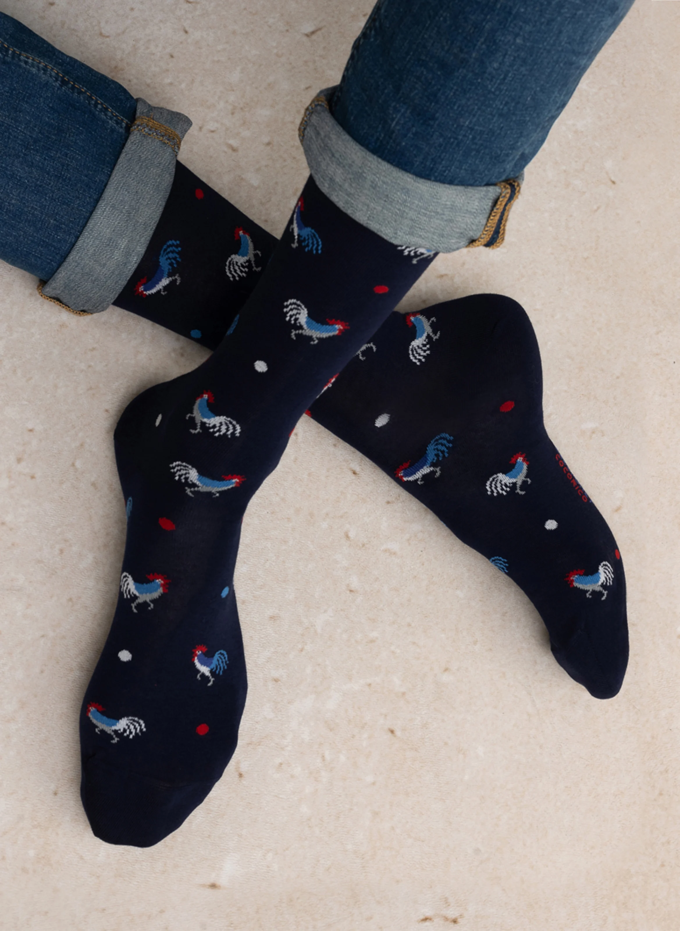 Chaussettes à motifs coqs en coton mélangé | Bleu
