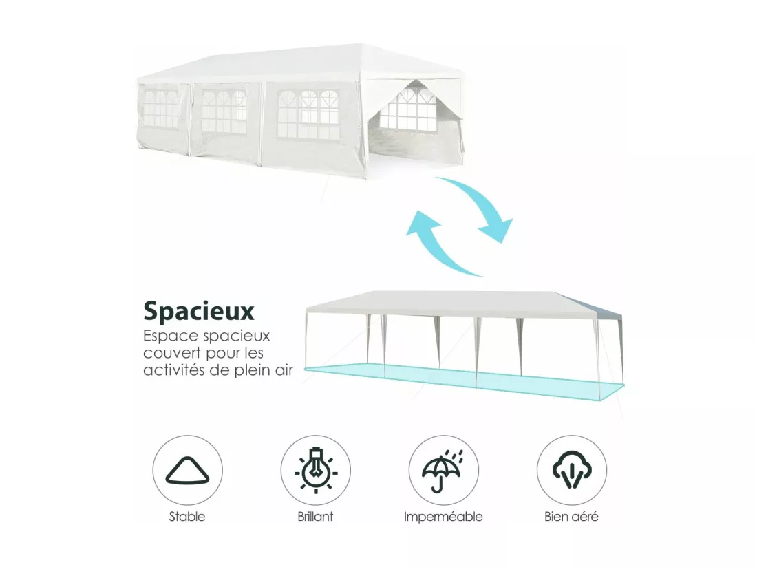 Tonnelle de Jardin Extérieur/Barnum 3x9m-27㎡ Tente de Réception Imperméable avec 8 Parois Amovibles