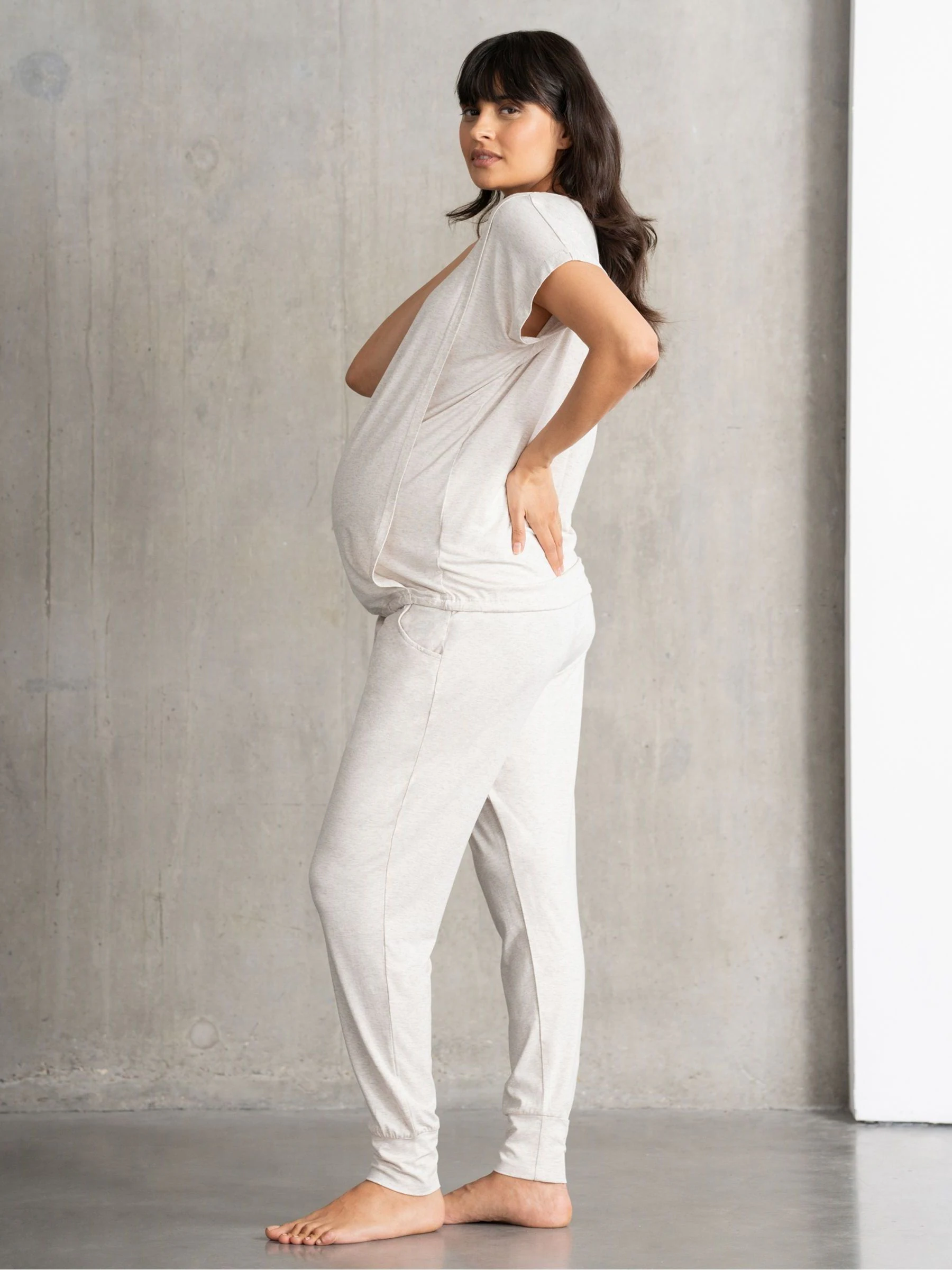Gemêleerd havermoutkleurig - Seraphine Loungewear Pyjama's Set voor zwangerschap en borstvoeding