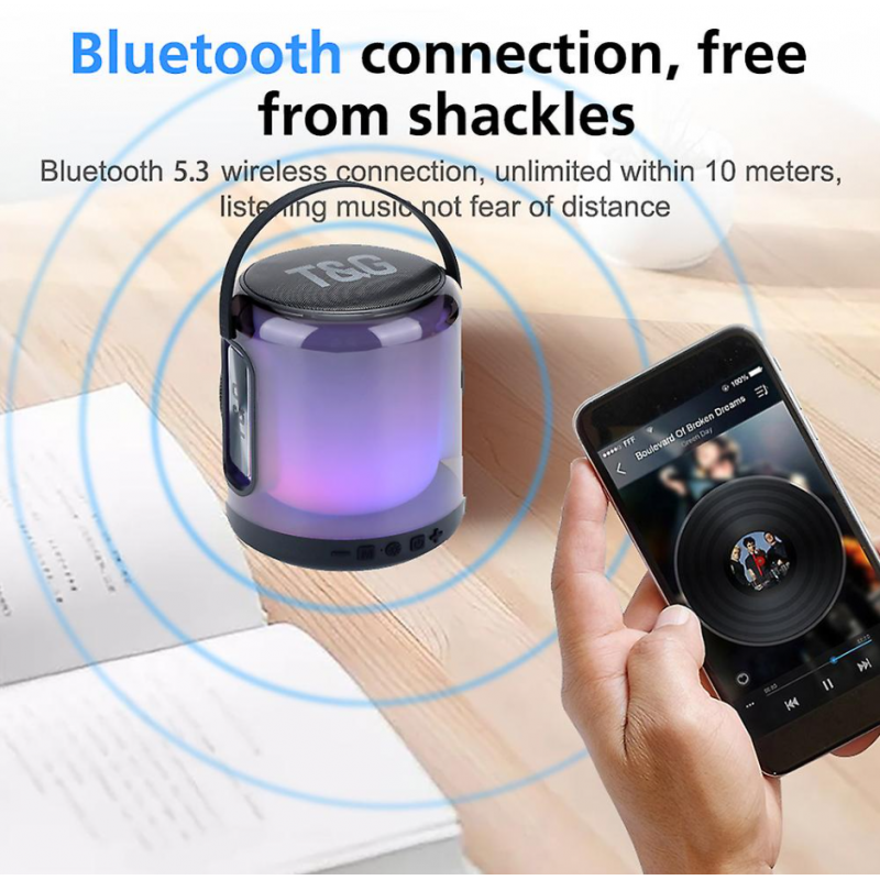 Caixa de som Bluetooth portátil Smartek com luz LED RGB