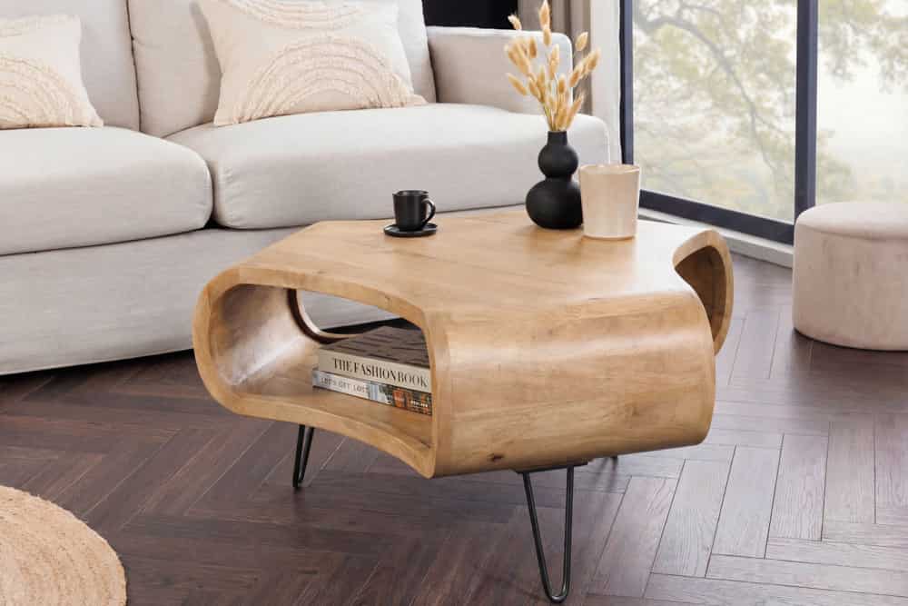 Couchtisch ORGANIC LIVING 70cm natur cream finish Mangoholz mit Hairpin Legs