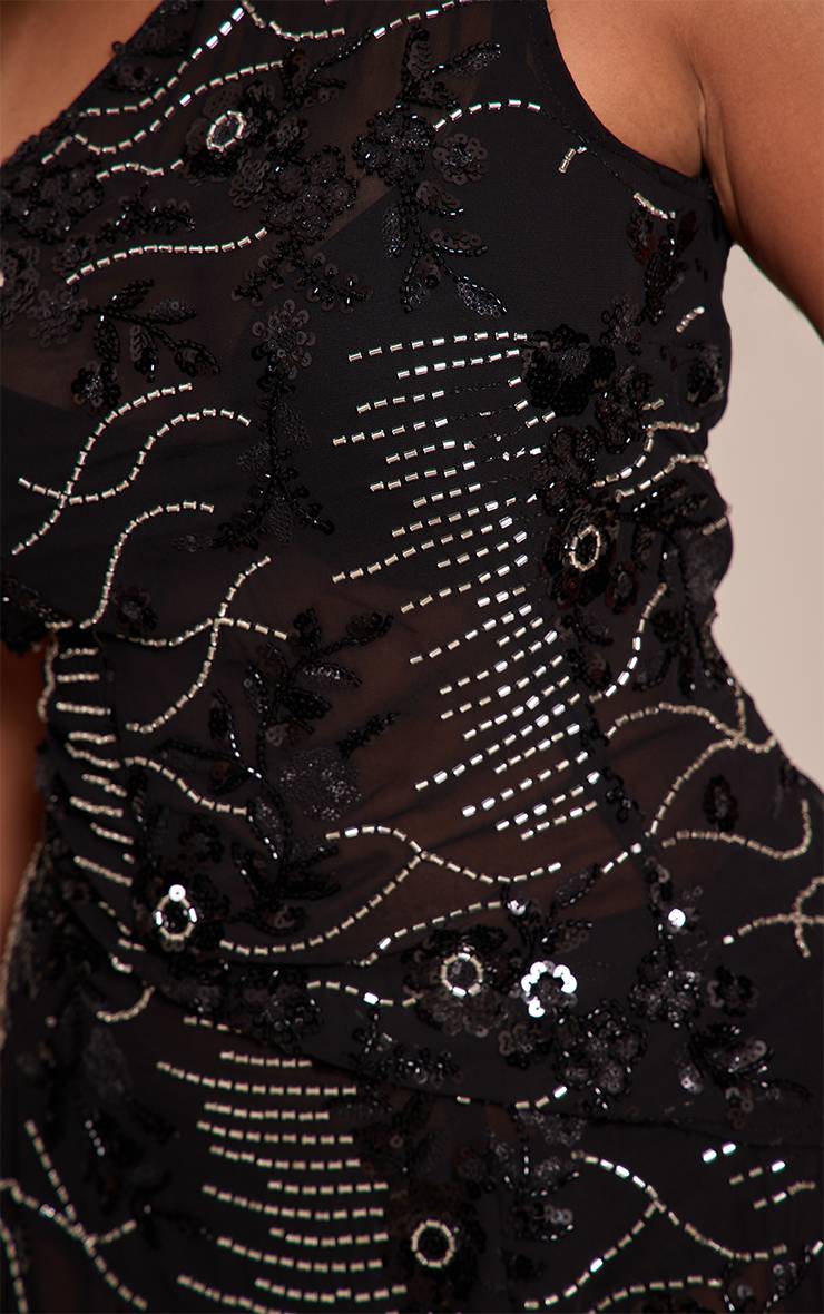 Noir Haut Asymétrique À Sequins Floraux Shape
