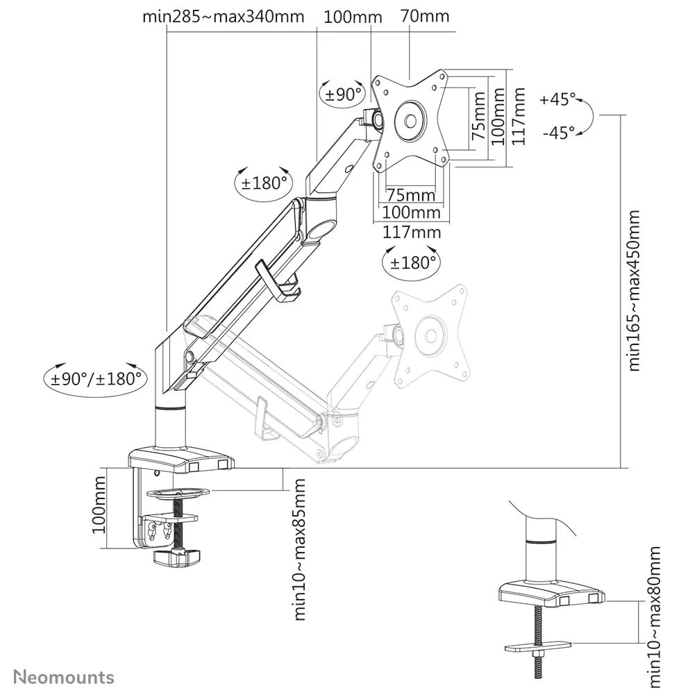 Neomounts DS70-810BL1 bureausteun voor flatscreen