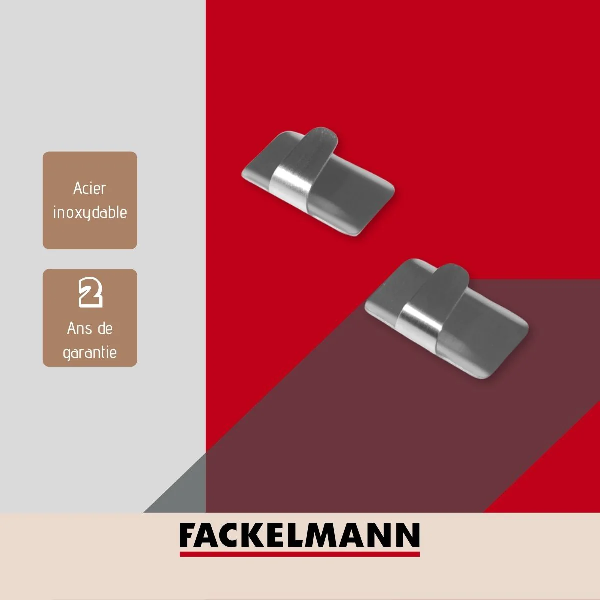 Lot de 2 crochets adhésif en acier inoxydable, Tecno Fackelmann