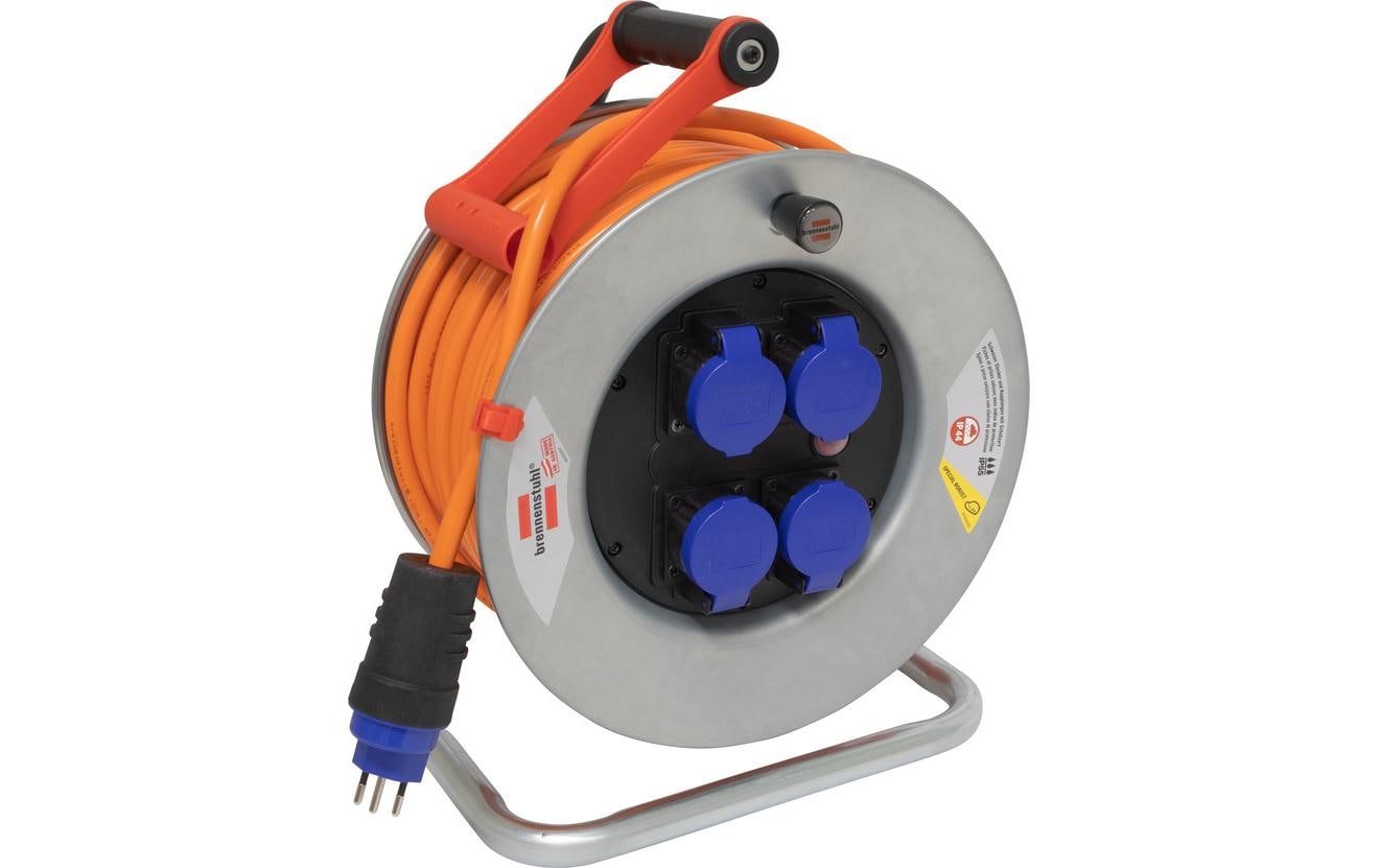 Baustellen-Kabelrolle Garant SK 290 50 m 4x T13<br>Kabeltrommel Garant SK 290, 4x T13 Steckdosen, 50 m langes Kabel, AT-N07V3V3F 3G2.5, verzinkt mit Überhitzungsschutz und Kontroll-Leuchte