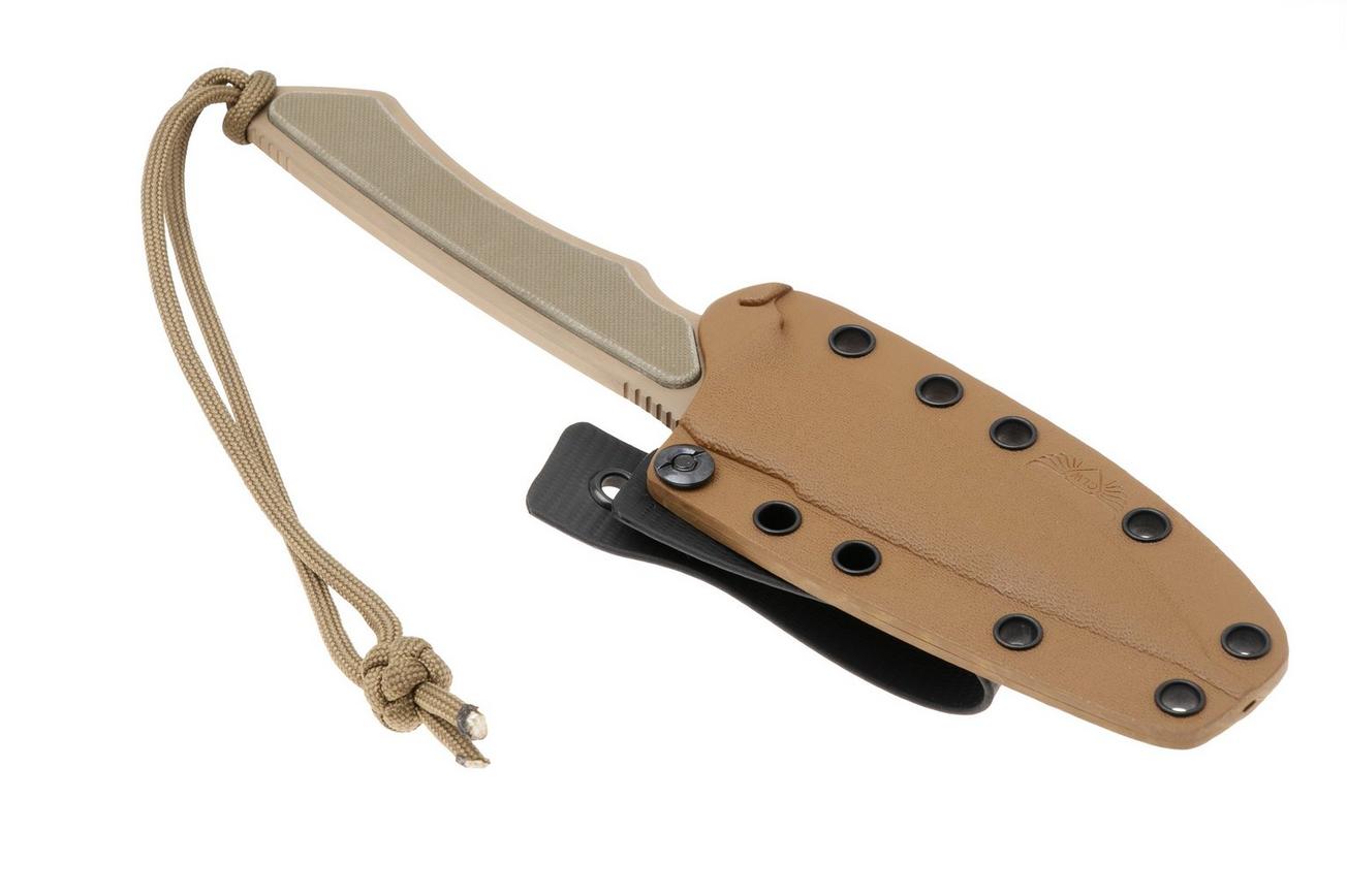 Spartan Blades Phrike SB17 Flat Dark Earth, Green G10, vaststaand mes, kydex schede