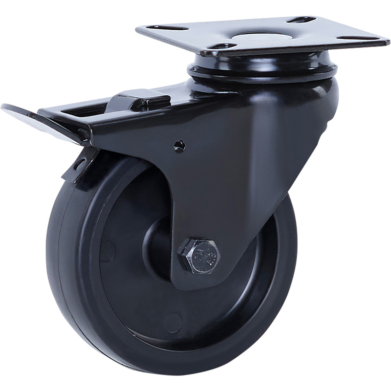 Meubel zwenkwiel met rem zwart 75mm - 60kg draagvermogen