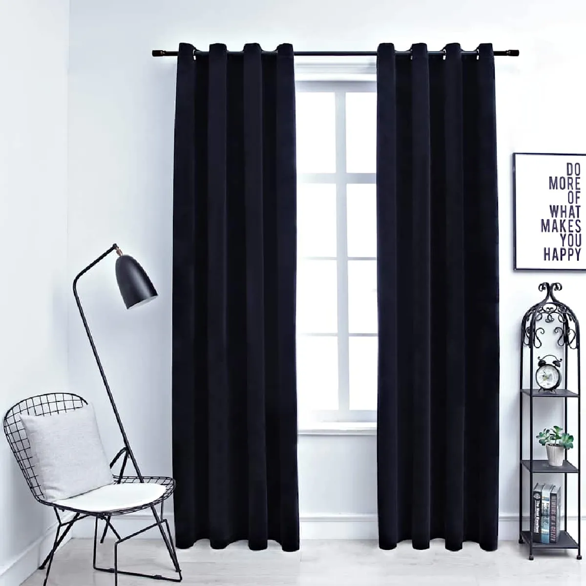 vidaXL Rideaux Velours avec Anneaux - Noir