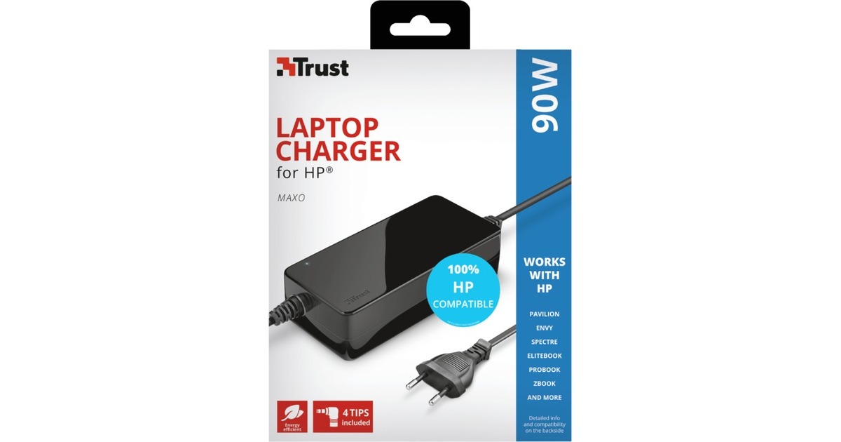 TrustMaxo 90W Laptop Charger for HP voedingseenheid  (Zwart, 23393)