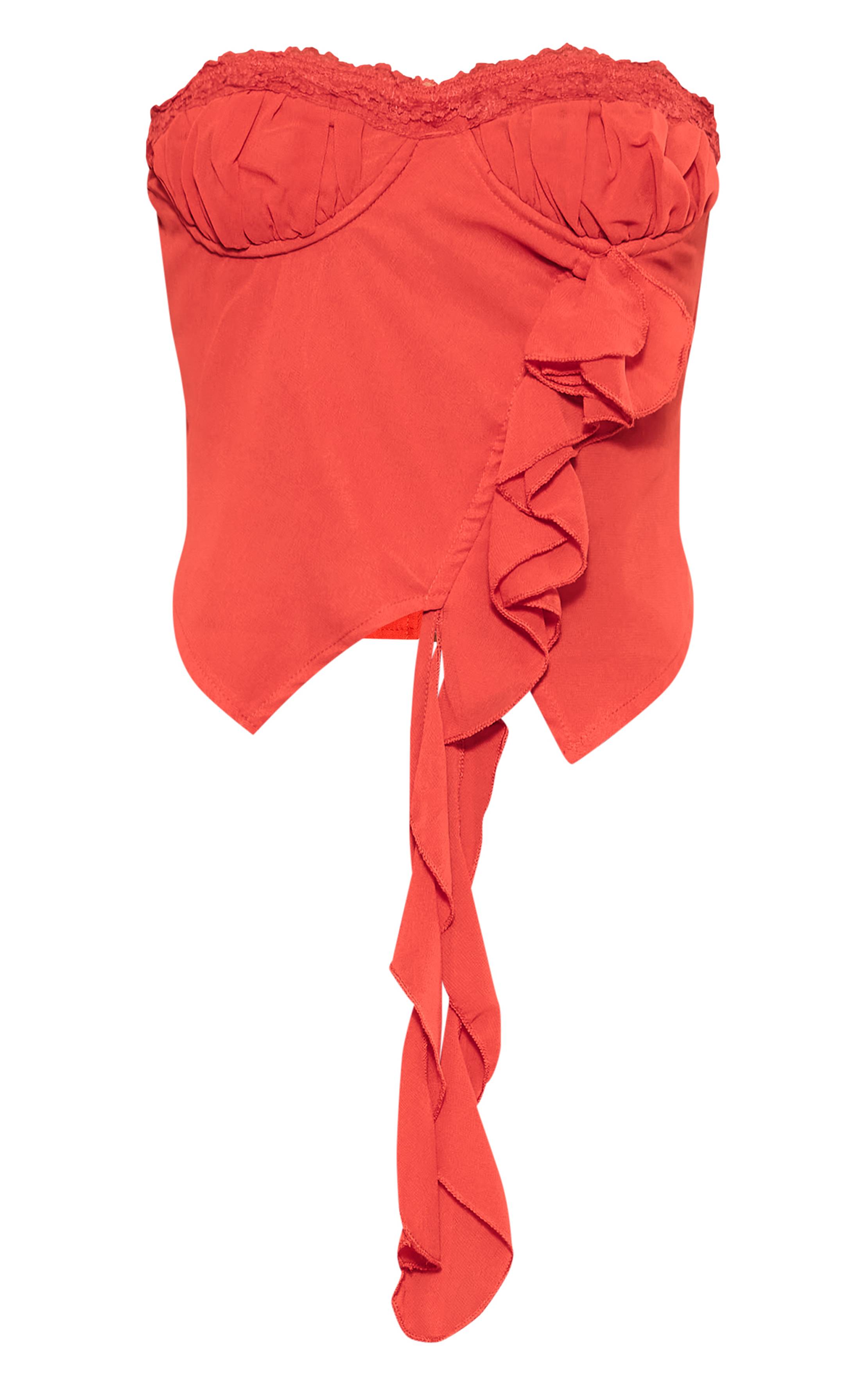 Rouge Corset Bustier En Mousseline Avec Bordure En Dentelle