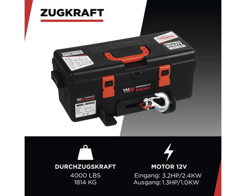 TROJAN draagbare elektrische lier 4000LB / 1,8t synthetisch touw 12V