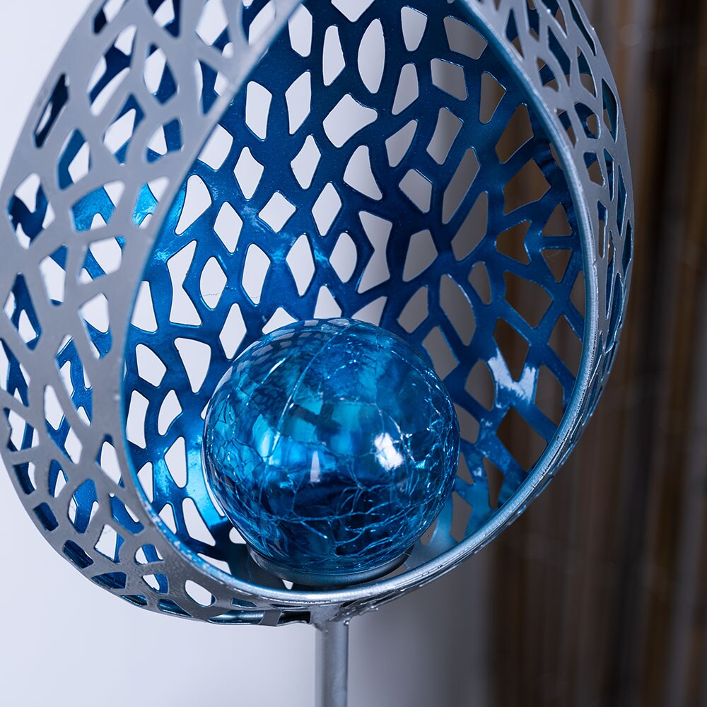 LED Solarleuchte, Flammen-Design, Erdspieß, blau, H 90 cm