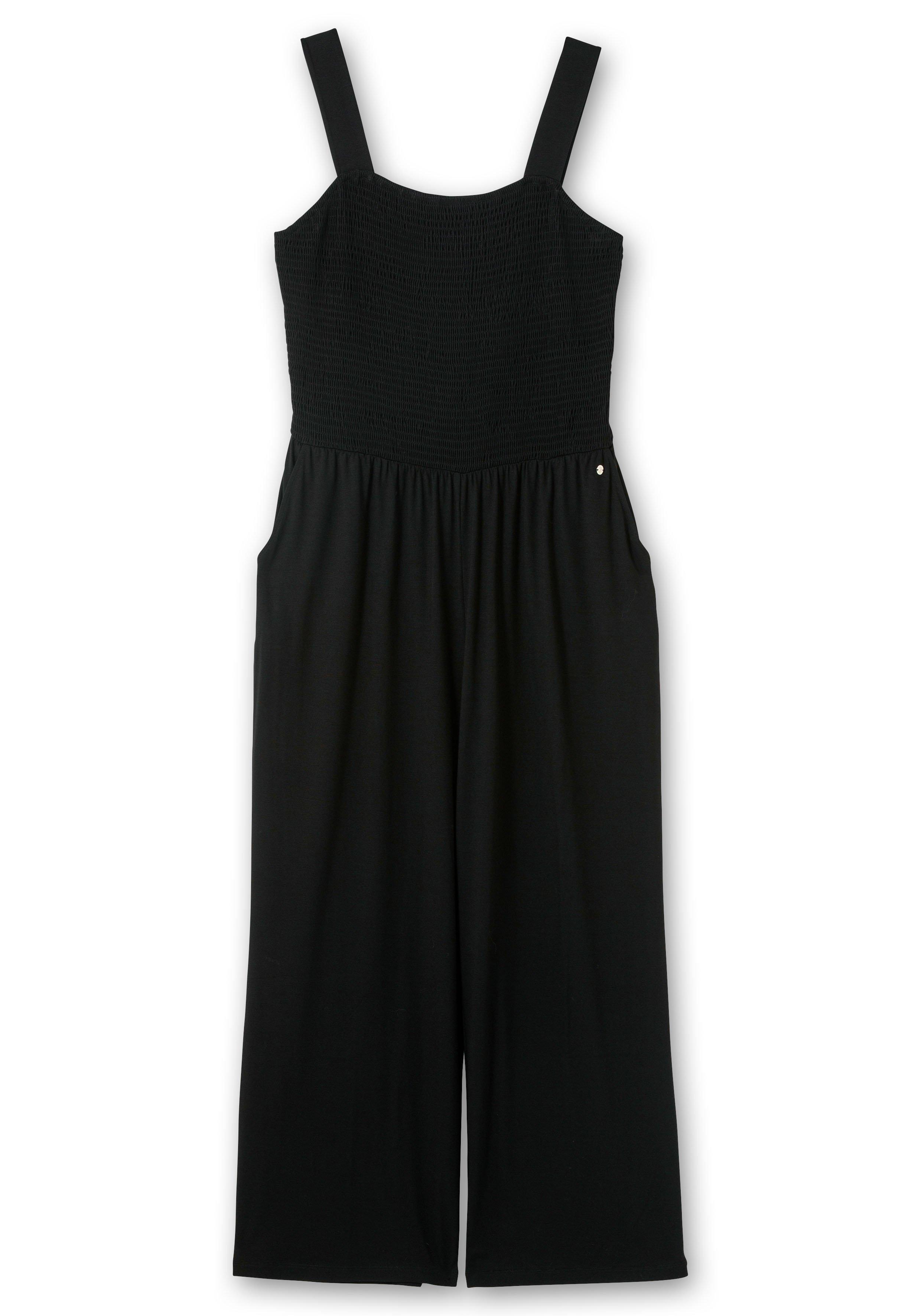 Jumpsuit mit Smok-Oberteil und weitem Bein