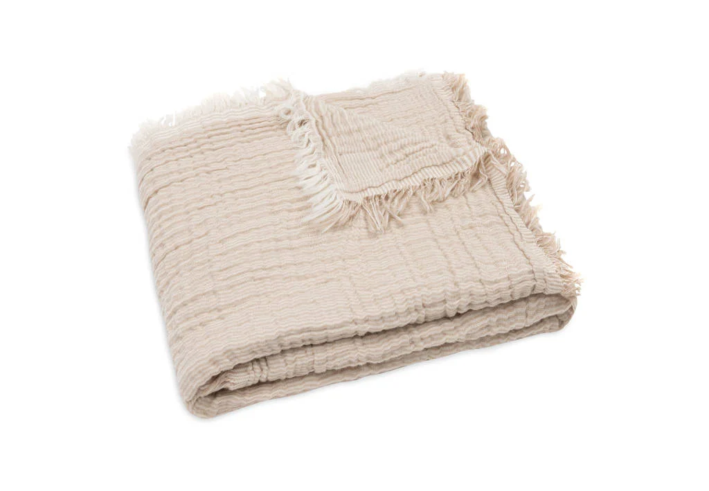 hydrofiele wiegdeken Fringe Stripe - Biscuit/Ivory