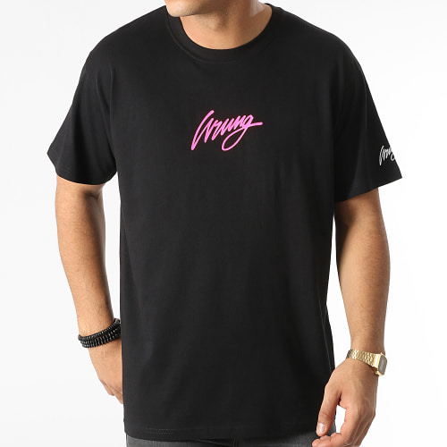 Tee Shirt Oversize Large Walk Noir Rose Fluo