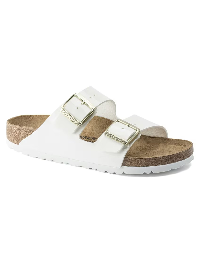 Arizona Birko-Flor Patent White Narrow Sandals