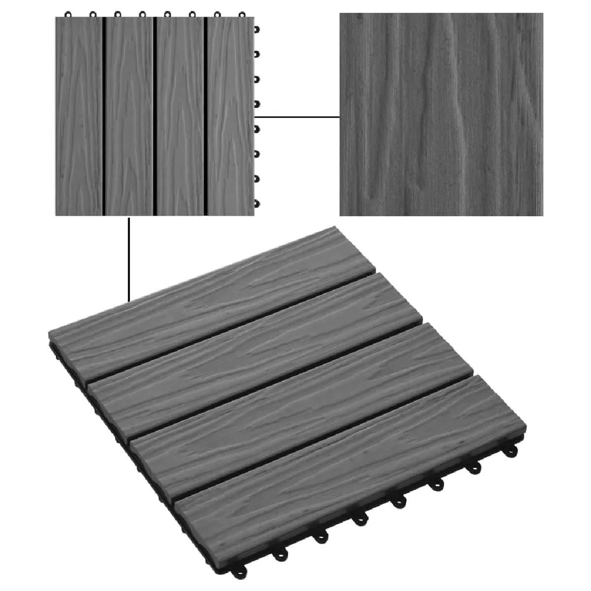 vidaXL Carreau de terrasse en relief - Gris