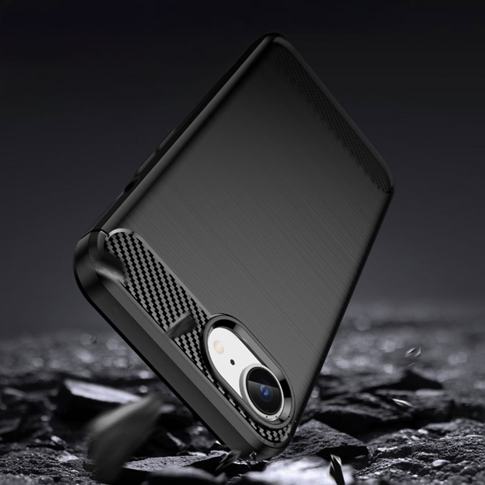 iPhone 16e Gummi Case Schutzhülle Carbon Look - Schwarz