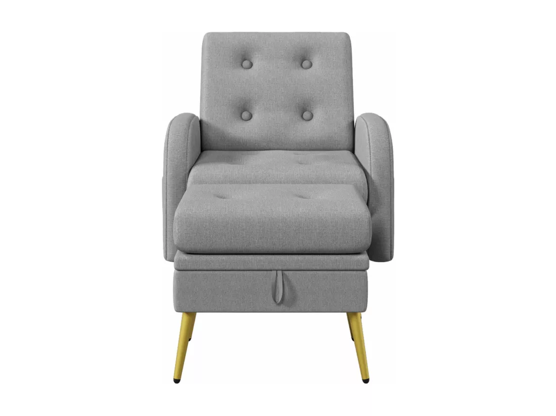 Fauteuil longue avec repose-pieds, dossier réglable en 3 positions, compartiment de rangement,Gris