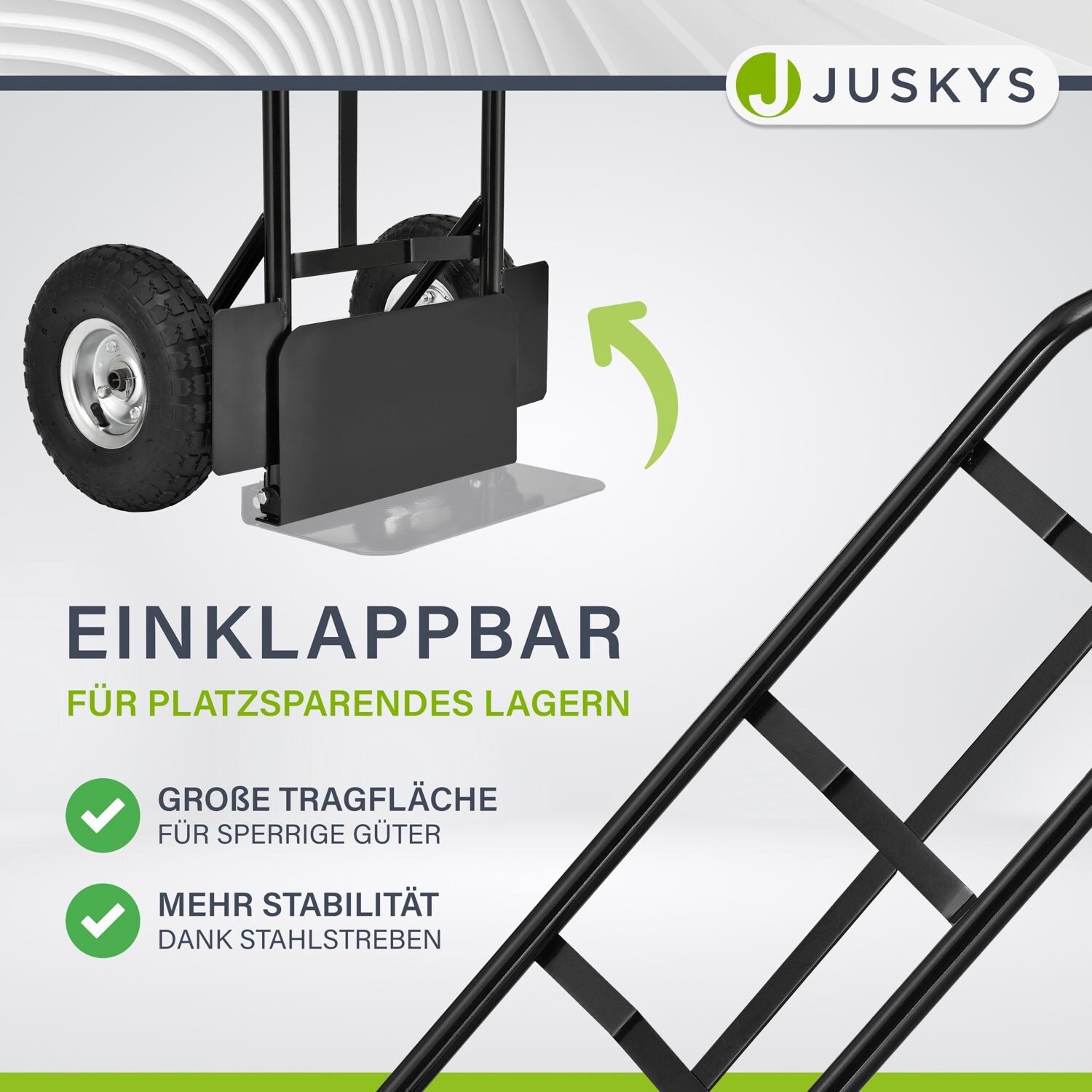 Juskys Sackkarre Basic klappbar Transportkarre mit Luftreifen, Griffen & Stahlrahmen Handkarre