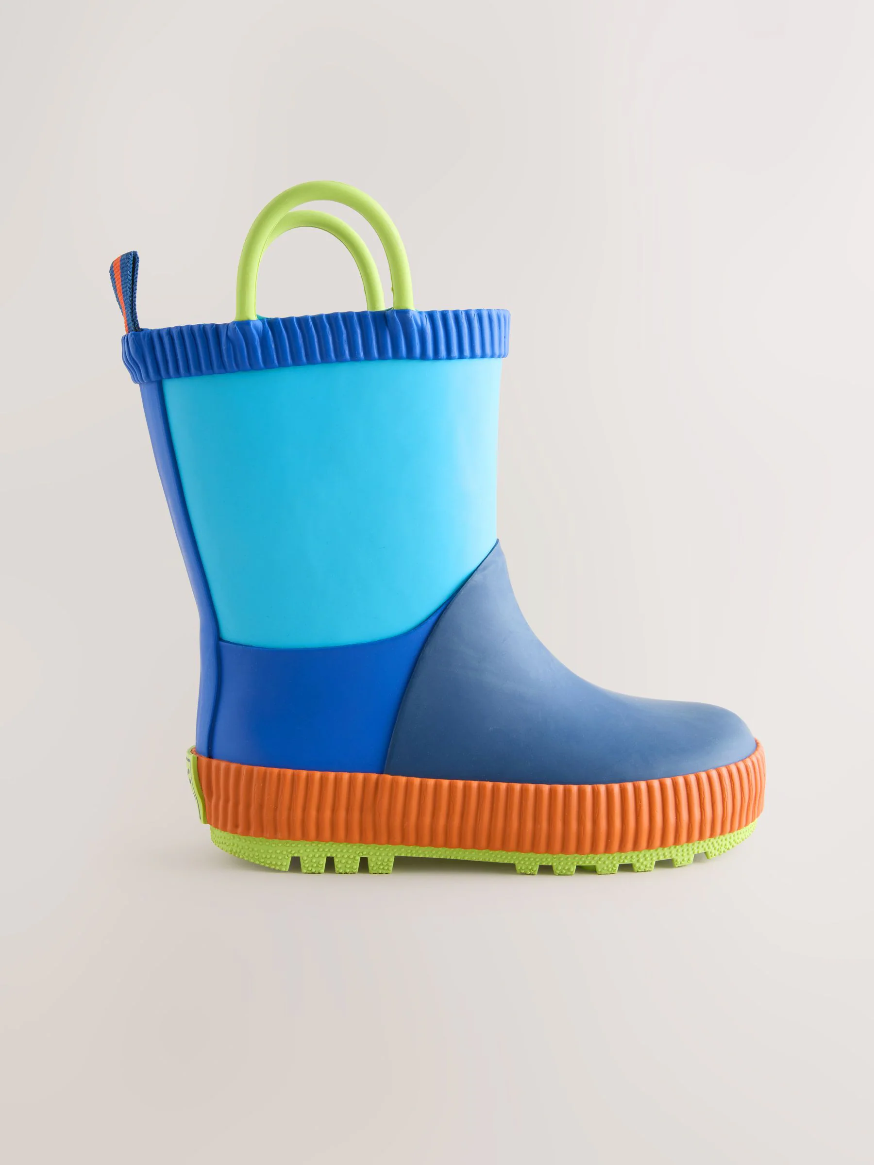Blauw met kleurvlakken - Aantreklaarzen met handvat