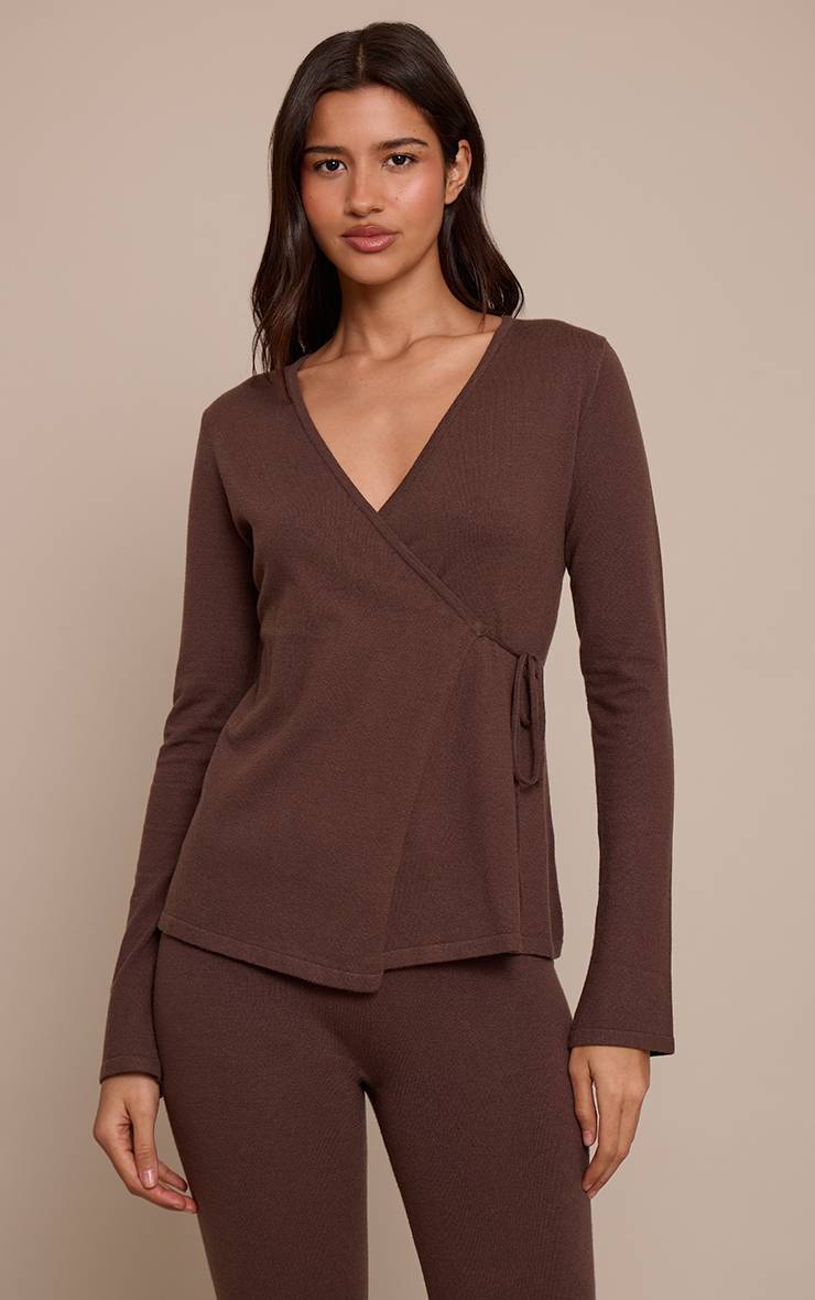 Chocolat Cardigan Long Style Cache-cœur En Maille Fine