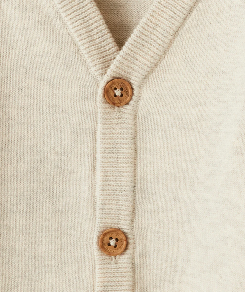 gilet en tricot bébé garçon en coton bio écru chiné