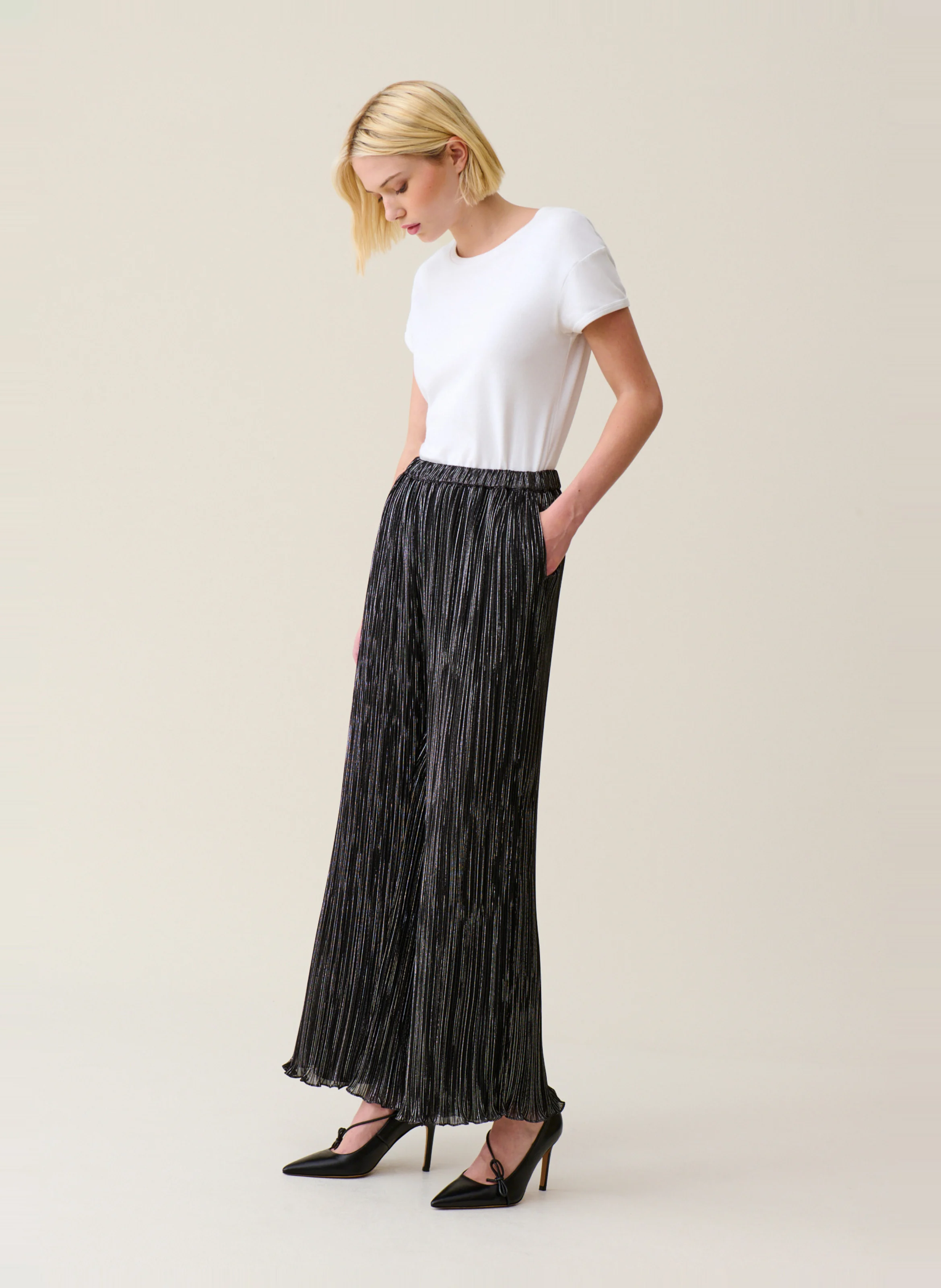 Pantalon large plissé | Noir