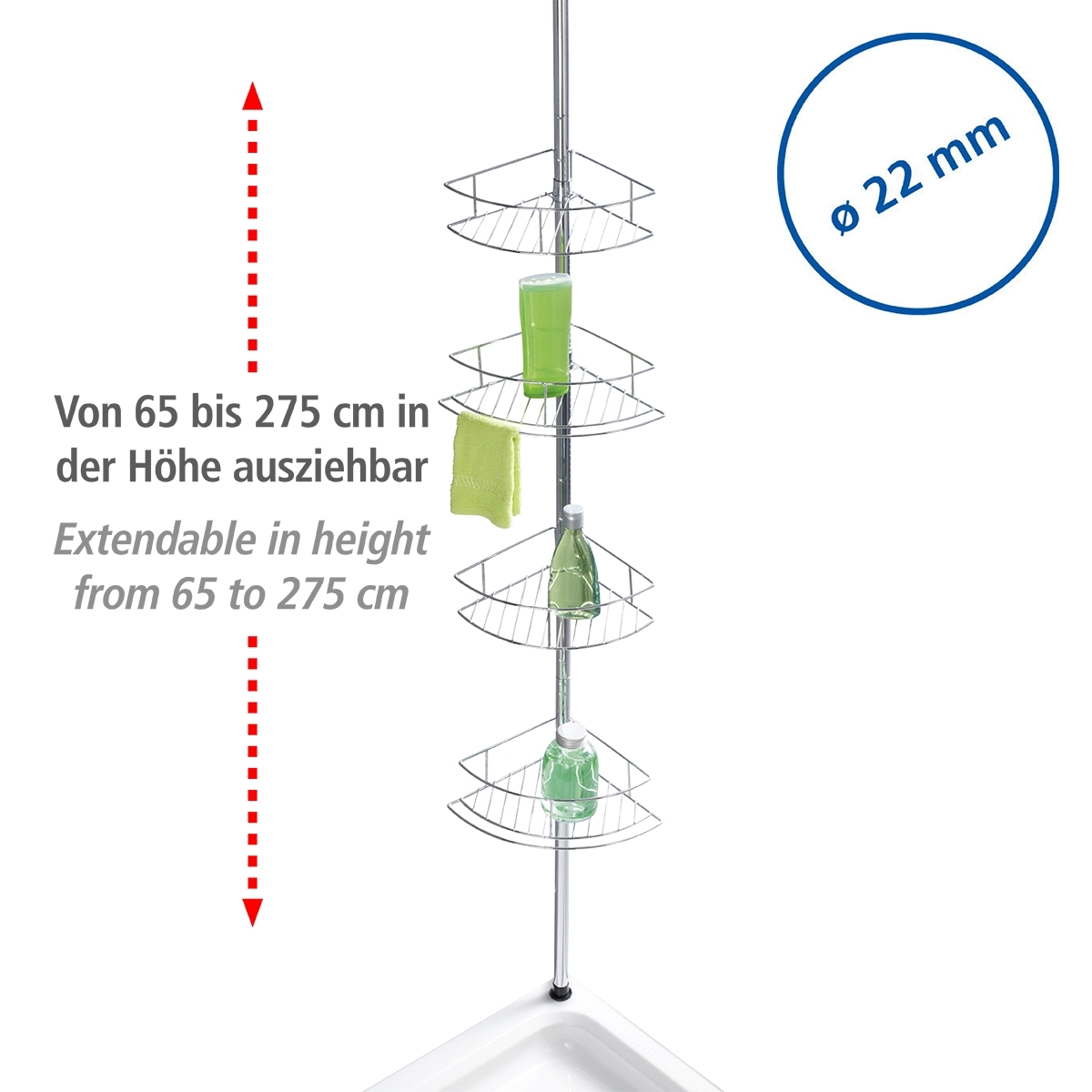 Wenko Dolcedo telescopisch doucherek RVS glanzend