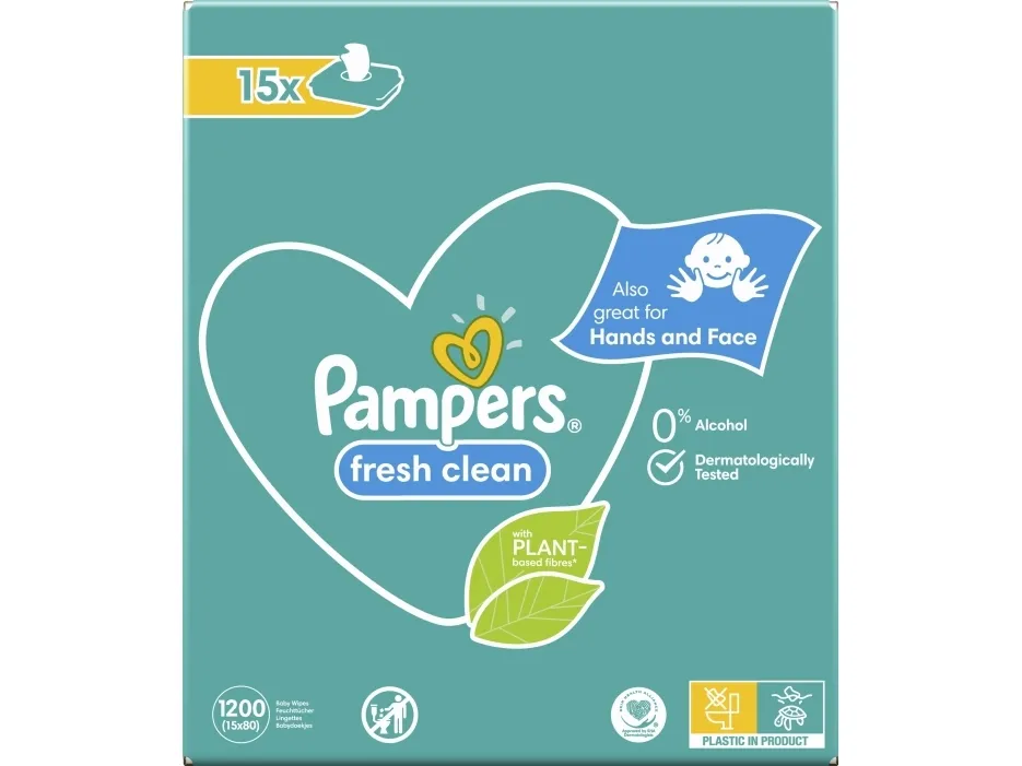 Pampers Fresh Clean -  Vådservietter til baby, Dermatologisk testet, Allergivenlig, Neutral pH, Parfumefri