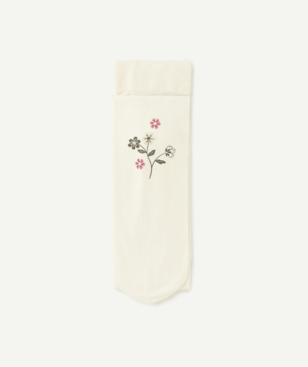 collants en voile fille écrus avec motif de fleurs
